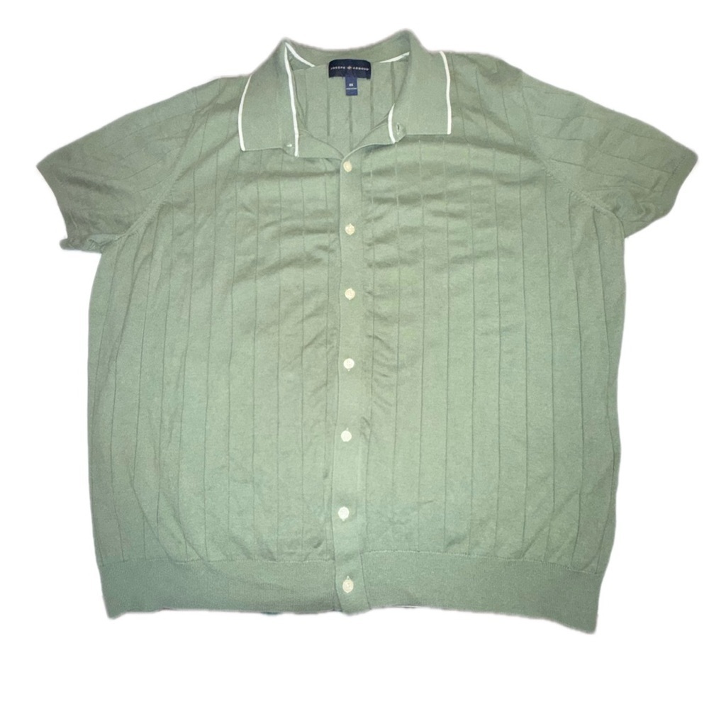 Joseph Abboud Modern Fit Ribbed Button-Up Shirt Men’s 3X Green Short Sleeve - Picture 5 of 7